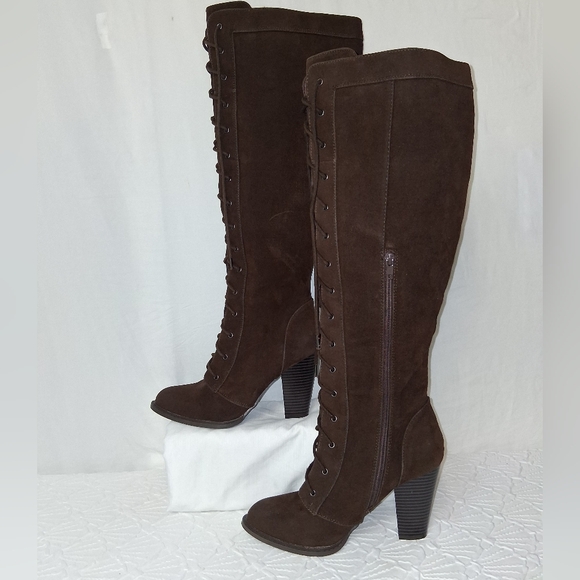 Shoe Dazzle Dark Brown Lace-Up Heeled Boots Size 9 - Picture 9 of 16